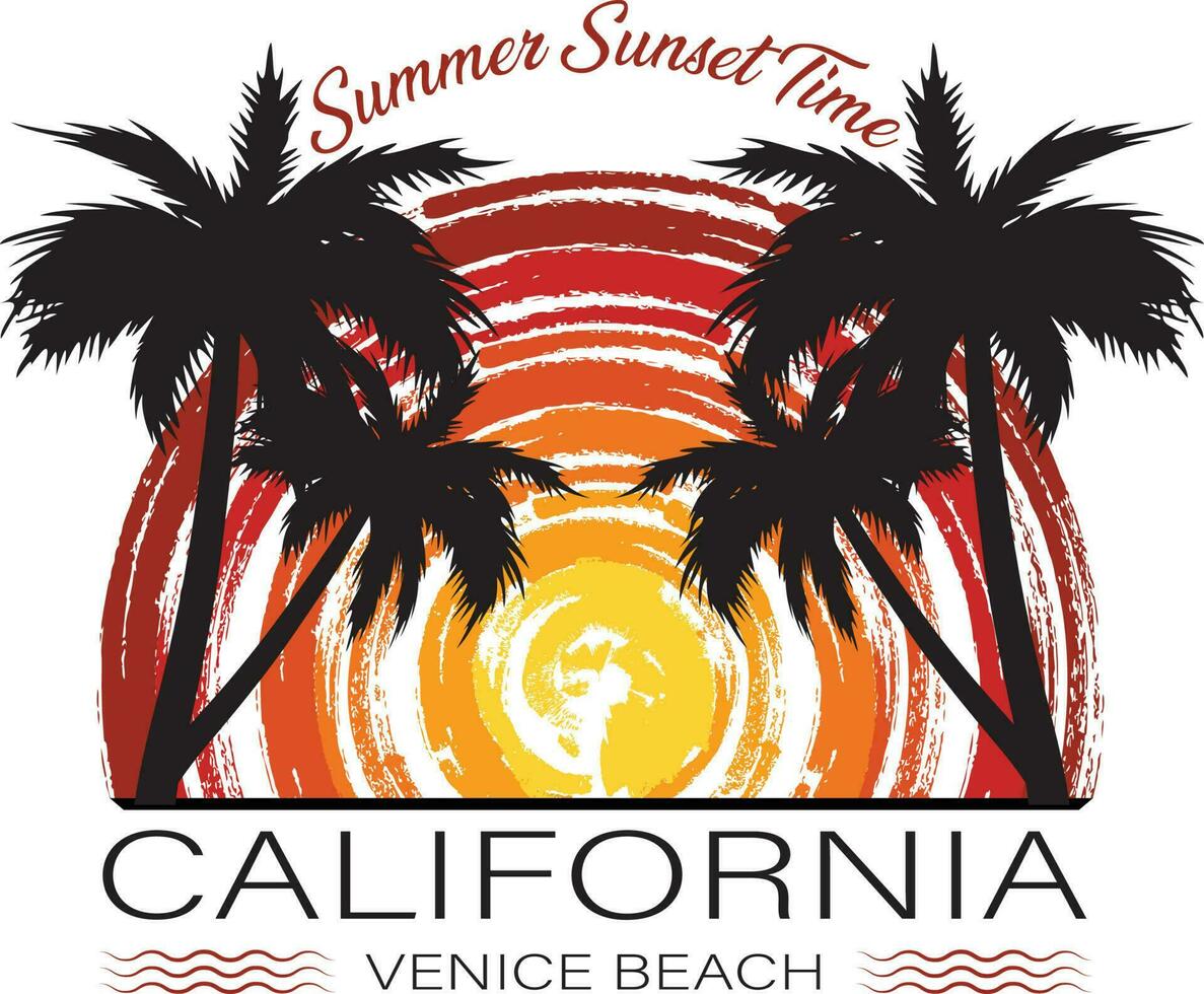 Summer Sunset Time California Venice Beach T-shirt Design Vector Illustration