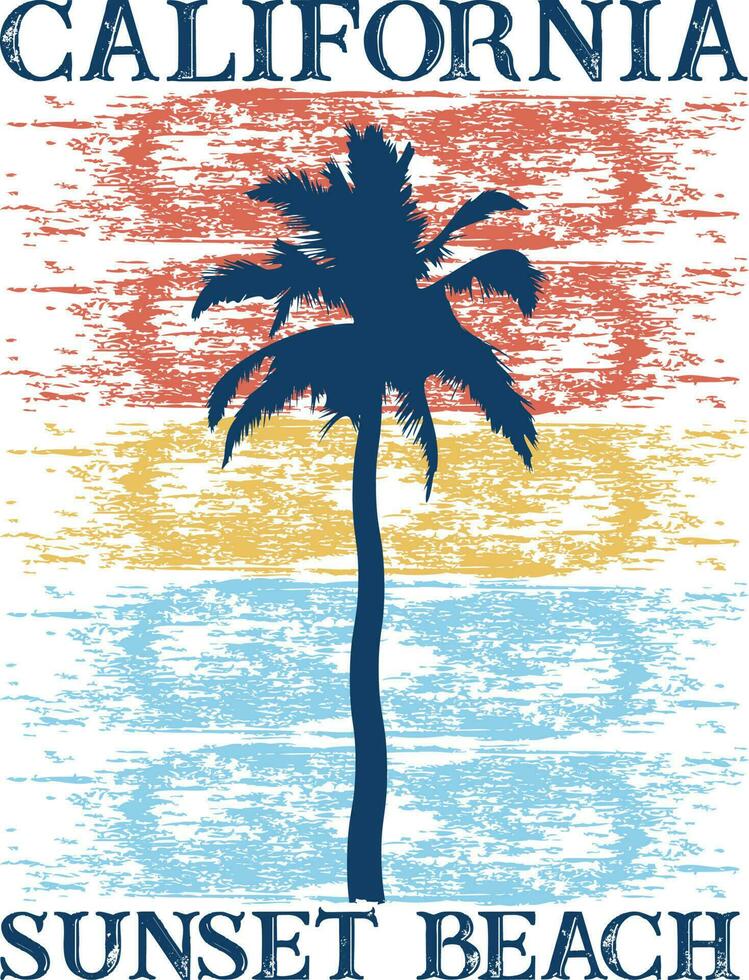 California puesta de sol playa camiseta diseño vector ilustración