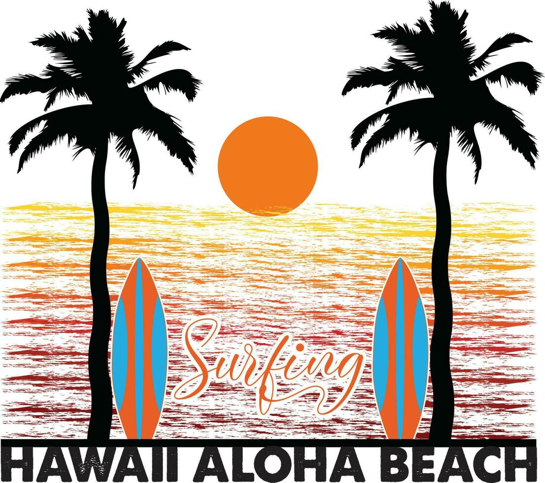 Surfing Hawaii Aloha Beach T-shirt Design Vector Illustration