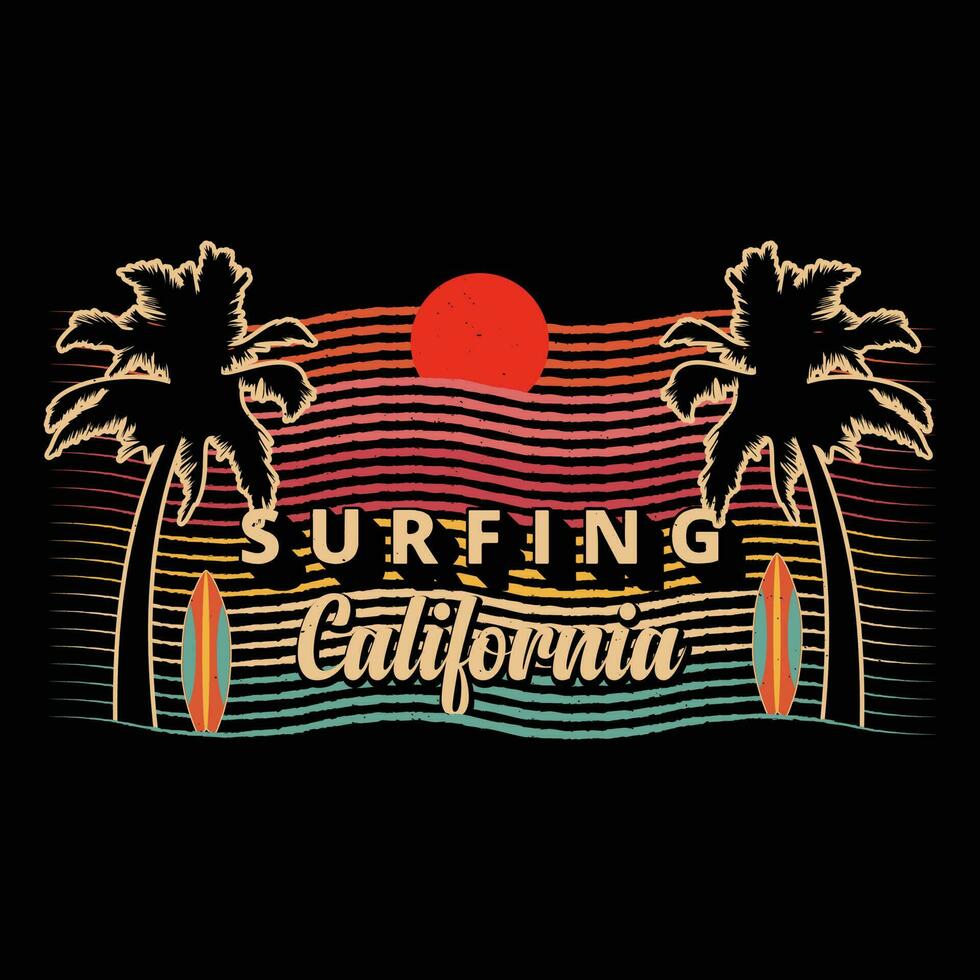 Ilustración de vector de diseño de camiseta de surf california