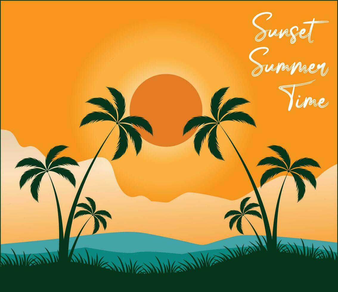 Sunset Summer Time Vector Illustration