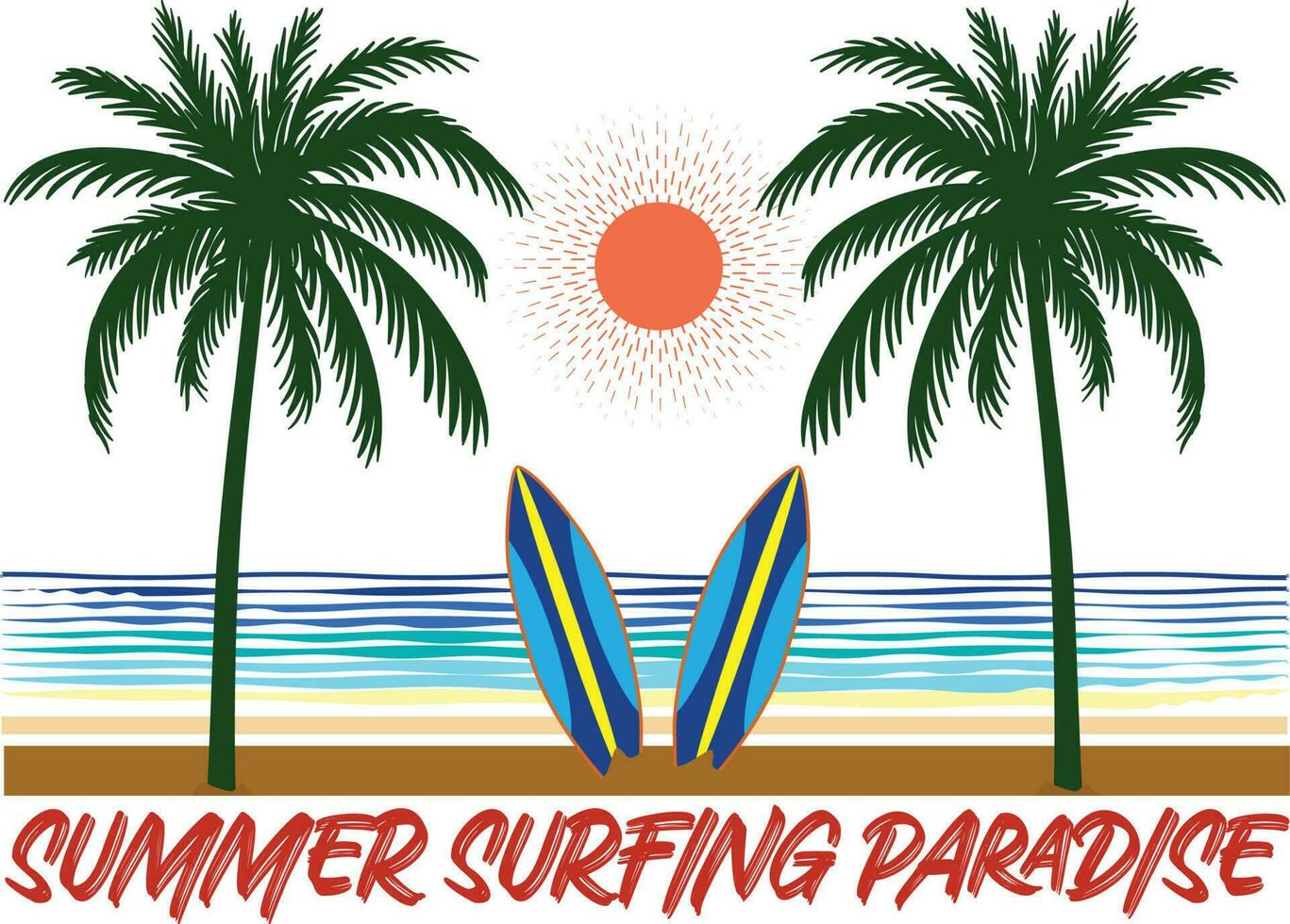 Summer Surfing Paradise T-shirt Design Vector illustration