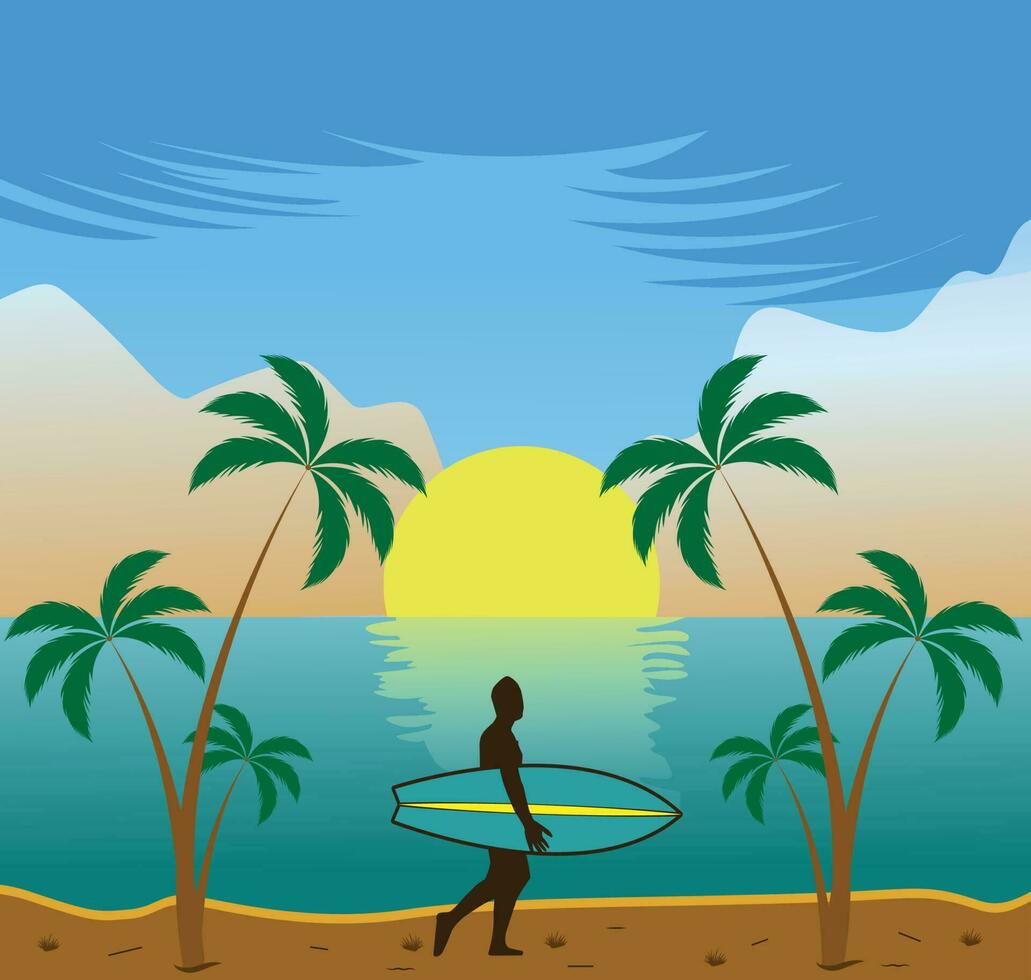 Sunset Summer Time Vector Illustration