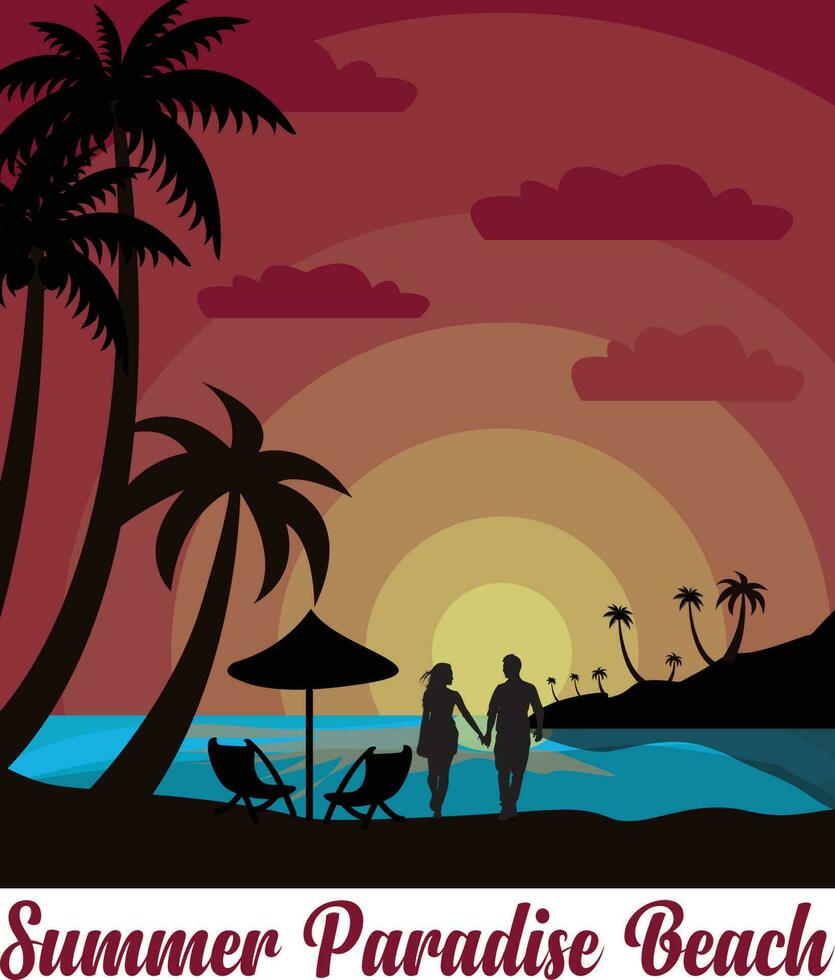 Summer Paradise Beach T-shirt Design vector