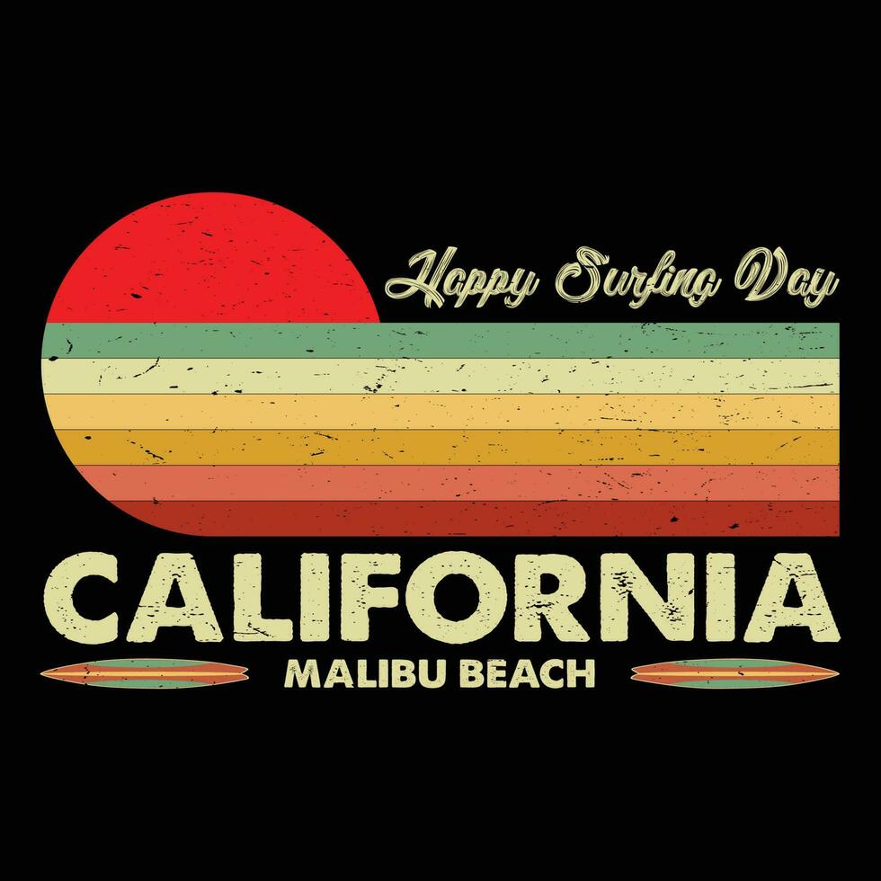 Happy Surfing Day California Malibu Beach T-shirt Design vector