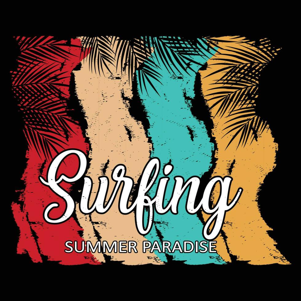 Surfing Summer Paradise T-shirt Design vector