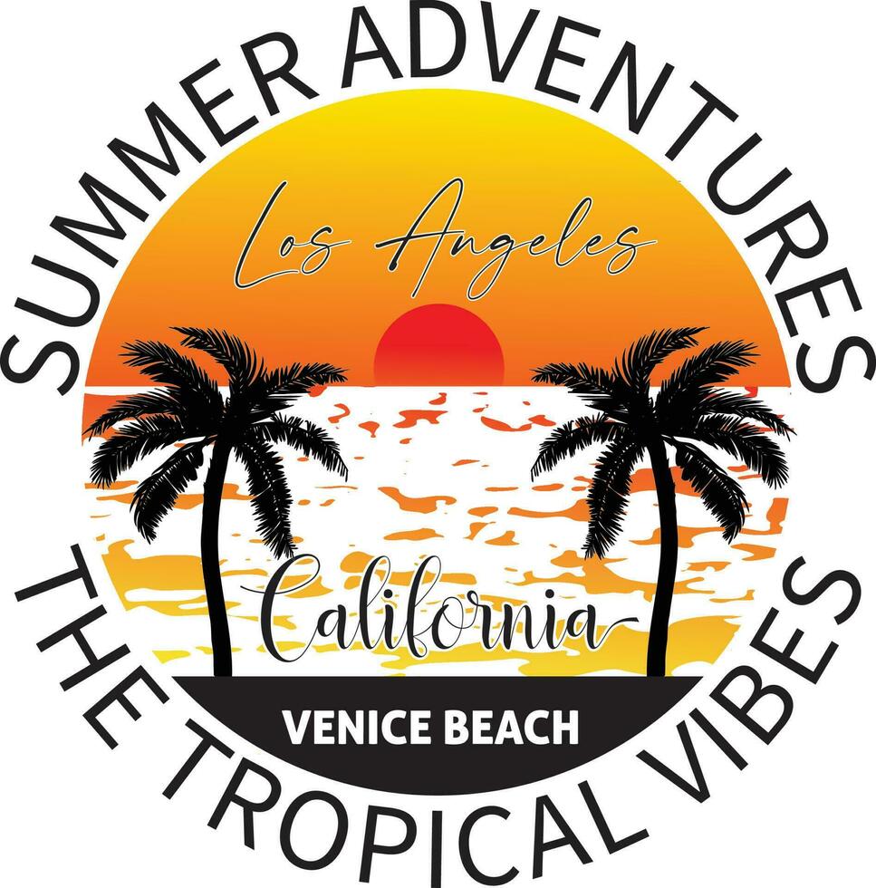 Summer Adventures Los Angeles California Venice Beach T-shirt Design Vector Illustration