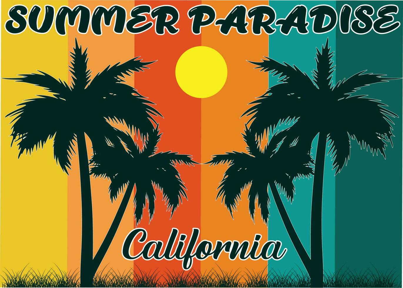 diseño de camiseta de verano paraíso california vector