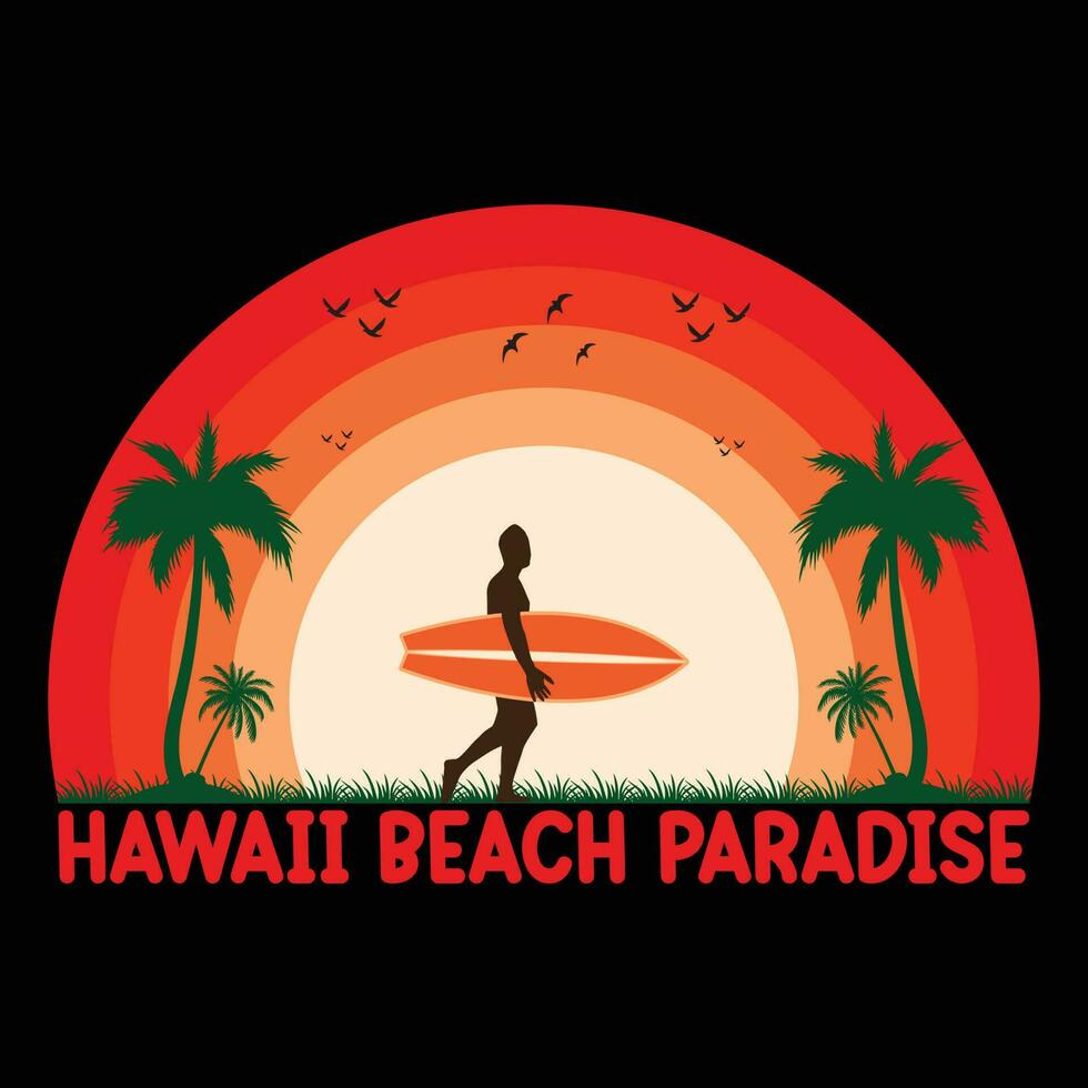 Hawaii Paradise Beach T-shirt Design Vector illustration