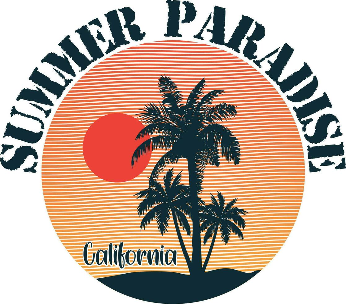 diseño de camiseta de verano paraíso california vector