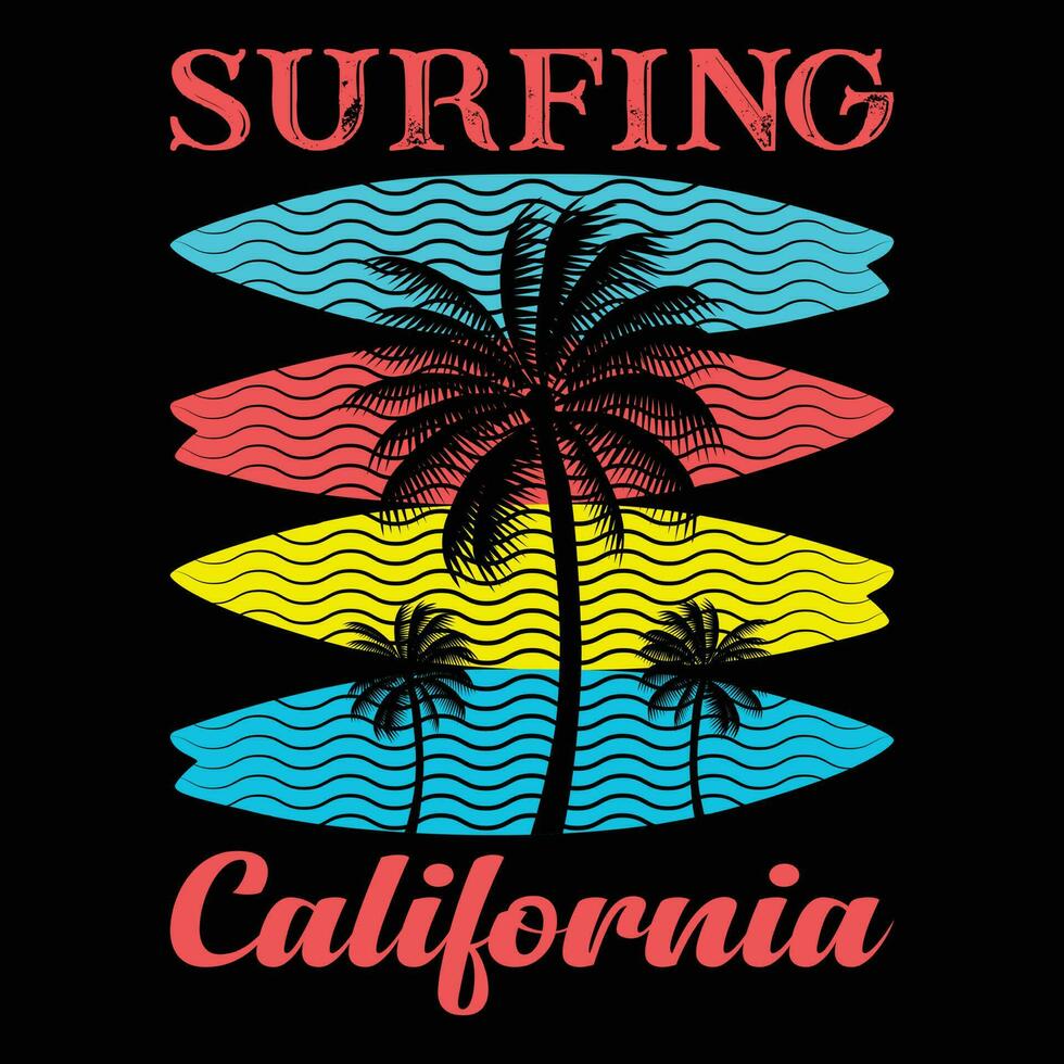 Surfing California T-shirt Design vector