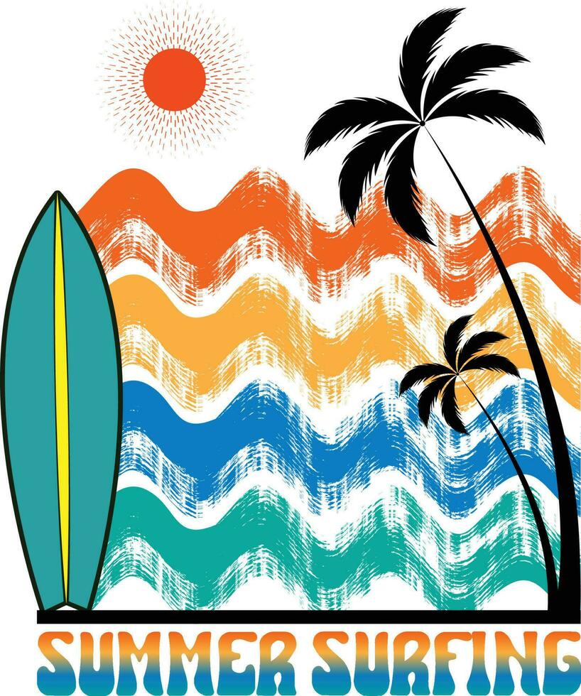 Summer Surfing T-shirt Design Vector illustration