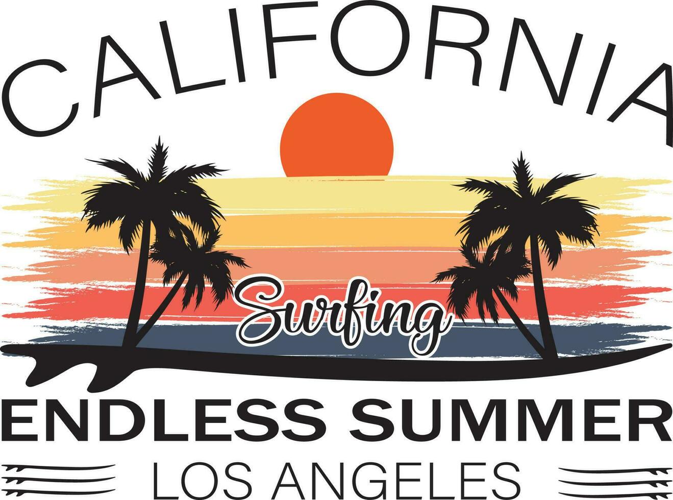 California Surfing Endless Summer Los Angeles T-shirt Design Vector Illustration