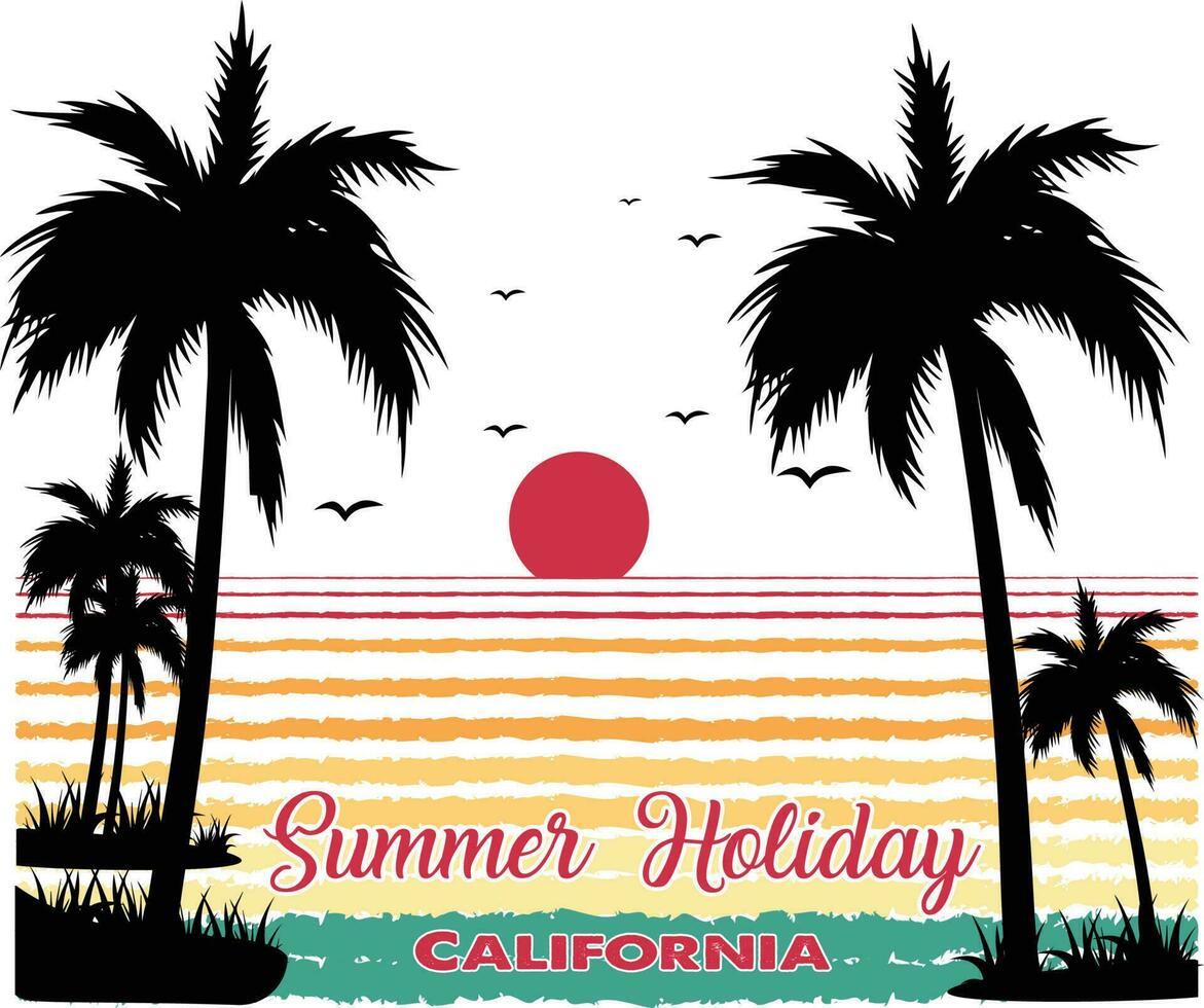 Summer Holiday California T-shirt Design Vector Illustration