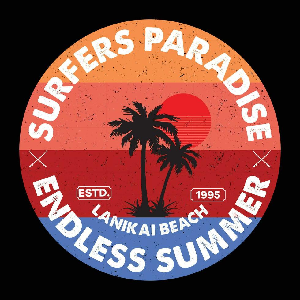 Surfing Paradise Lanikai Beach Endless Summer T-shirt Design Vector Illustration