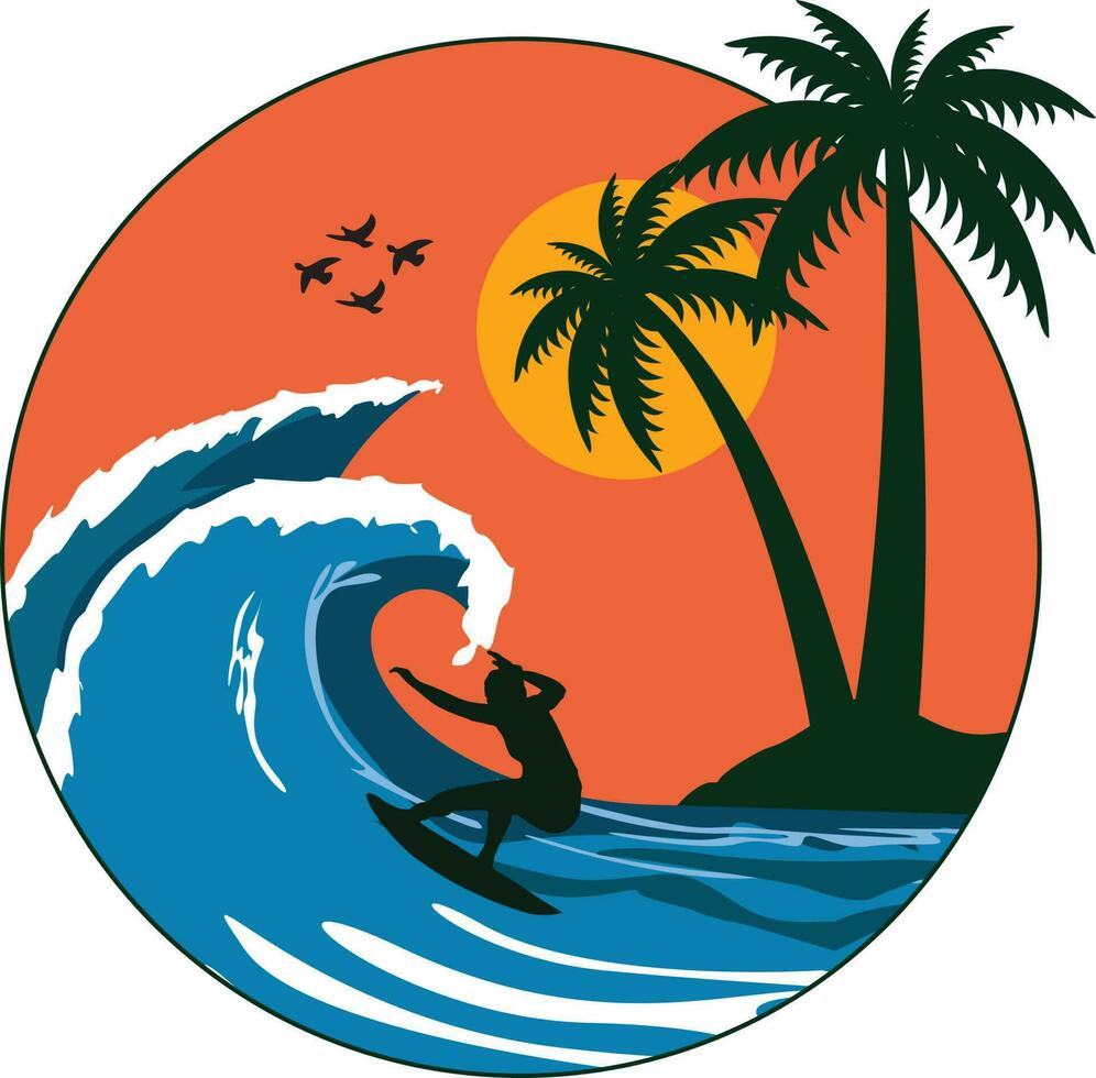 Summer Surfing Beach Tshirt Design Vector Illustration