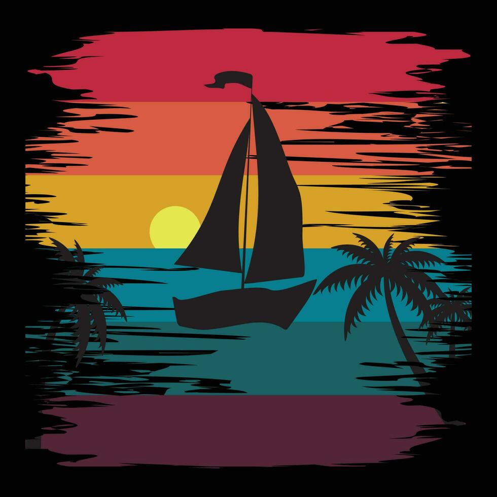 Summer Surfing Beach T-shirt Design Vector Illustration