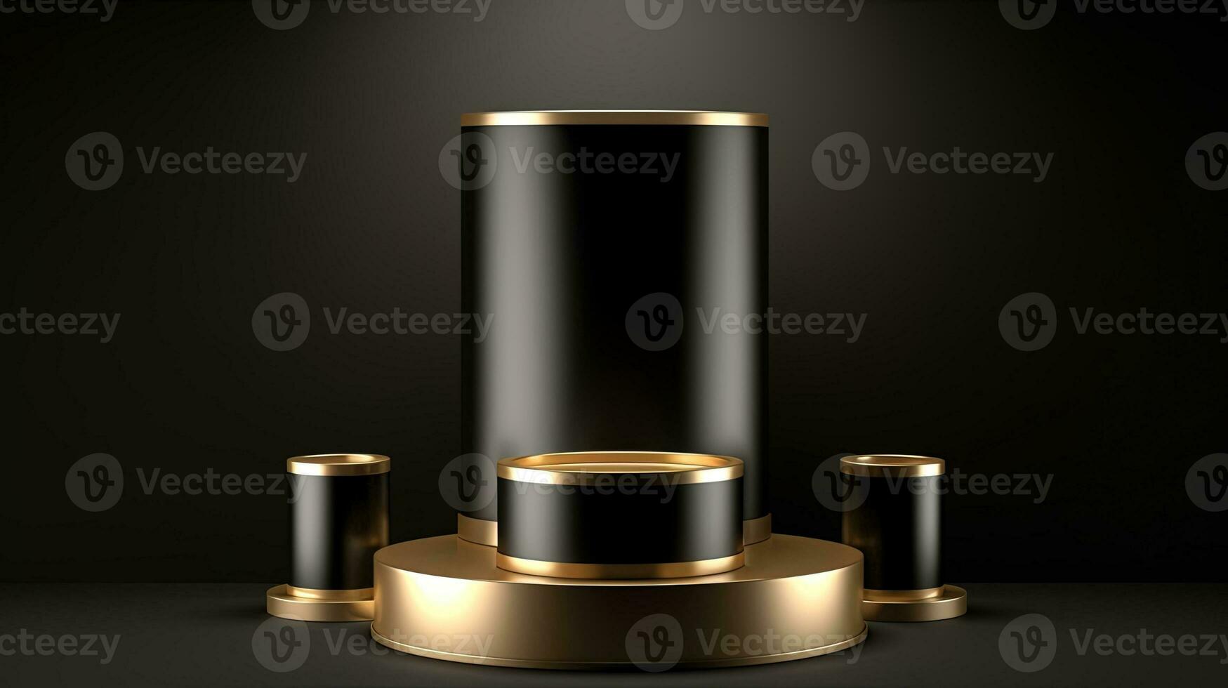 Golden podium on black background. 3d rendering, 3d illustration. photo