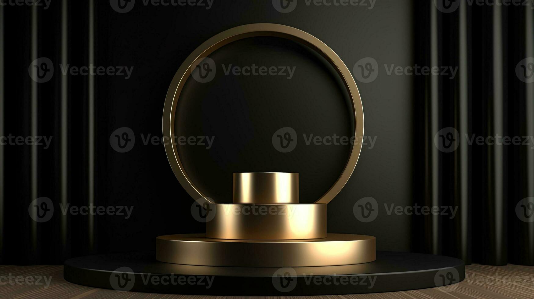 Golden podium on black background. 3d rendering, 3d illustration. photo