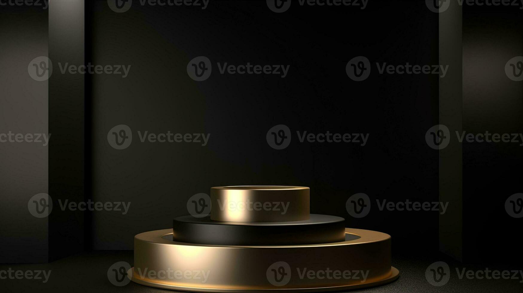 Golden podium on black background. 3d rendering, 3d illustration. photo