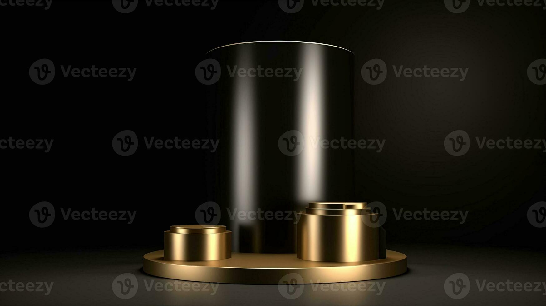 Golden podium on black background. 3d rendering, 3d illustration. photo