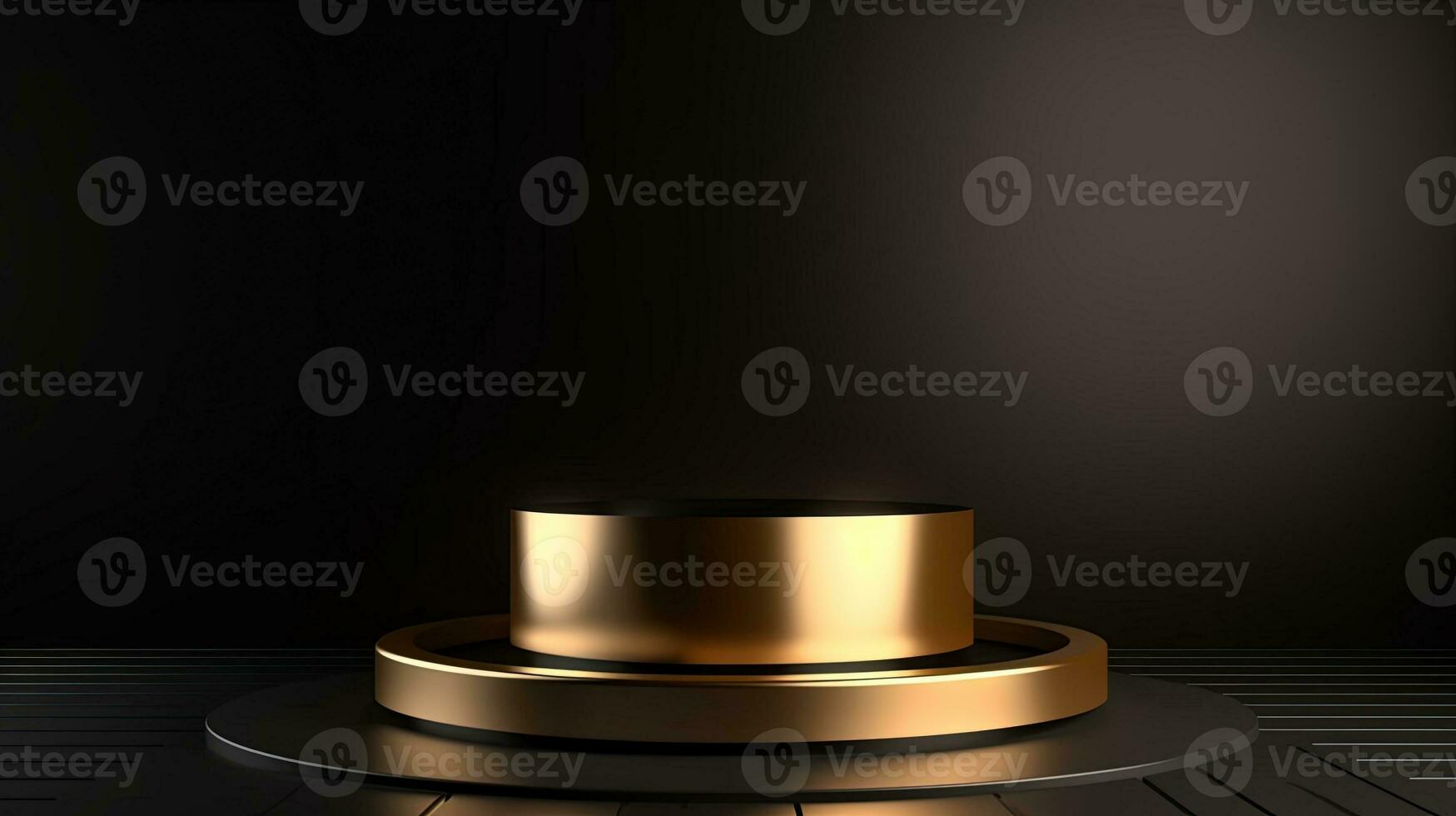 Golden podium on black background. 3d rendering, 3d illustration. photo