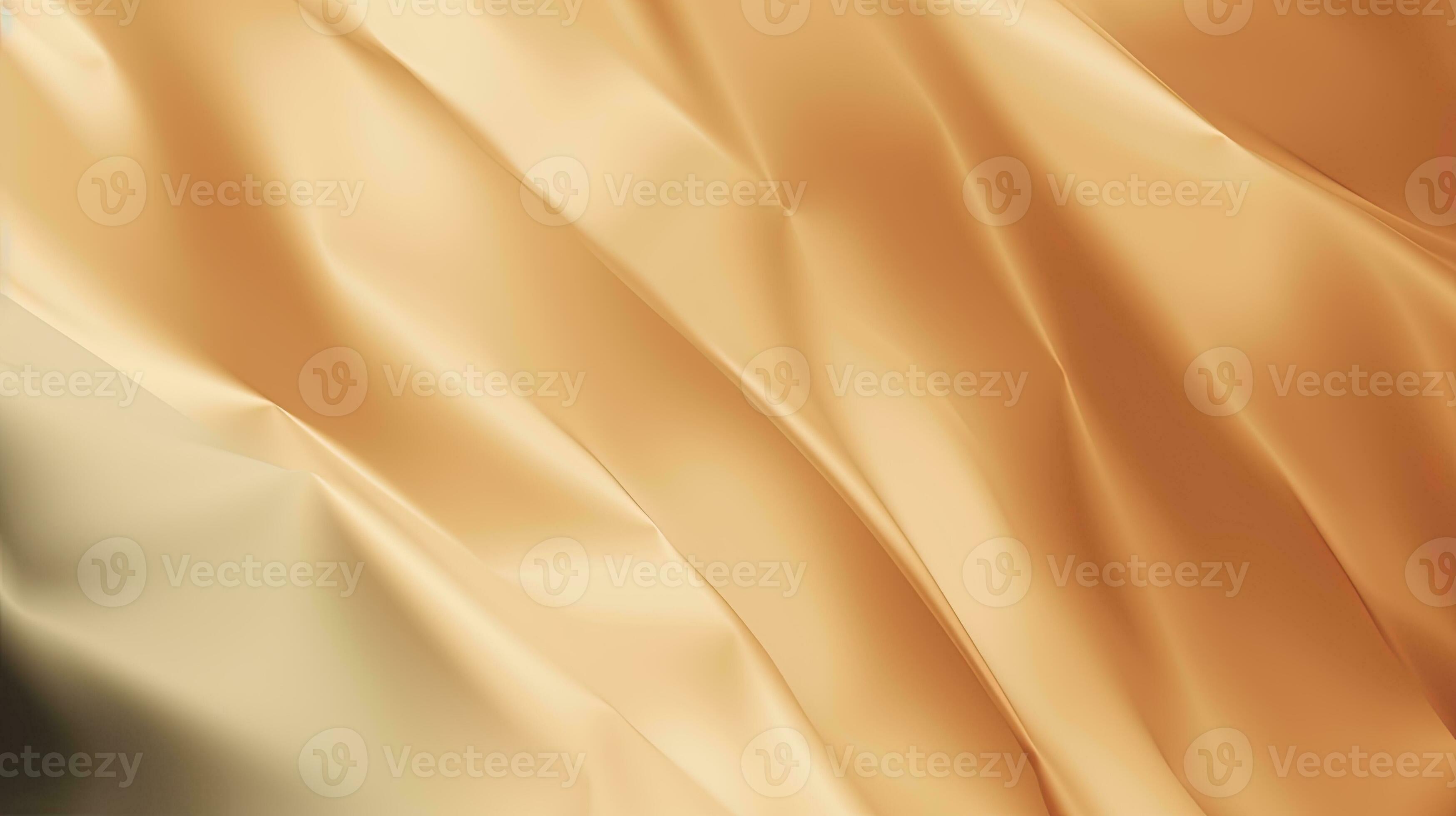 Gold satin fabric texture background. Closeup of rippled golden silk