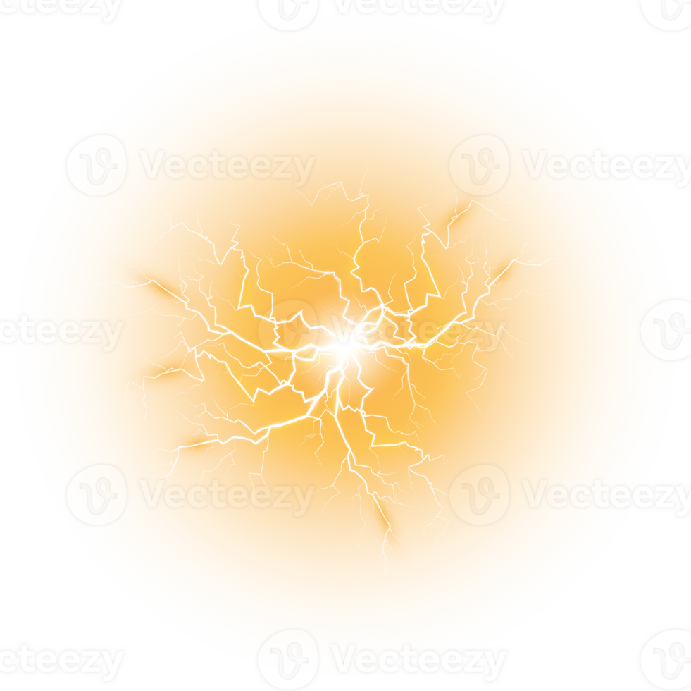 geel magie bliksem en helder licht Effecten. kwijting elektrisch huidig. in rekening brengen huidig. natuurlijk fenomenen. png. png