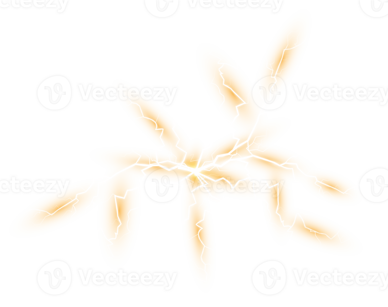 Yellow Magic lightning and bright light effects. Discharge electric current. Charge current. Natural phenomena. PNG. png