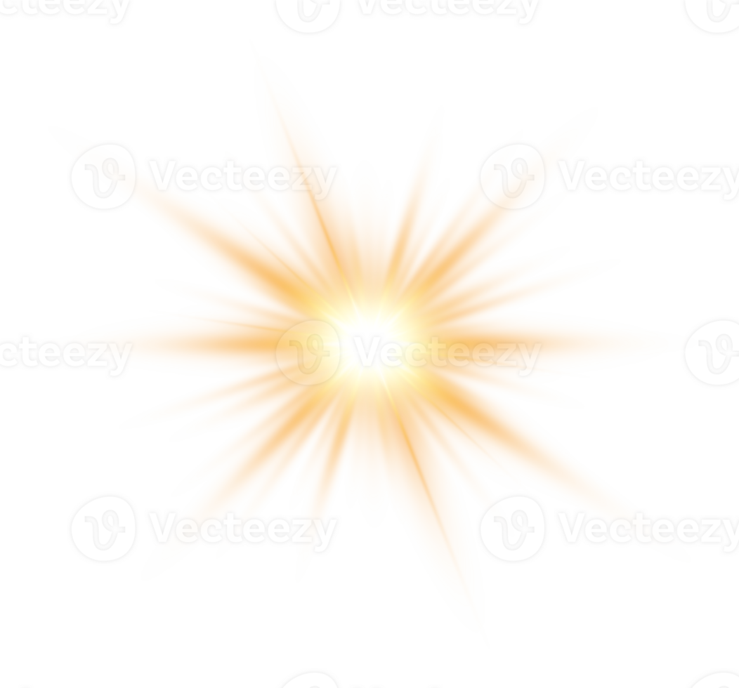 Golden glowing lights effects isolated. Solar flare with beams and