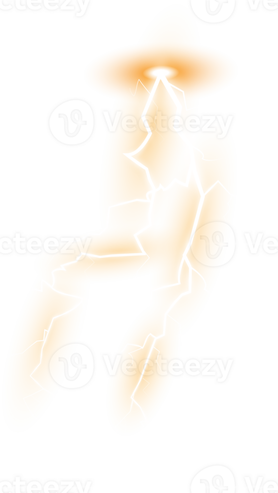 Yellow Magic lightning and bright light effects. Discharge electric current. Charge current. Natural phenomena. PNG. png