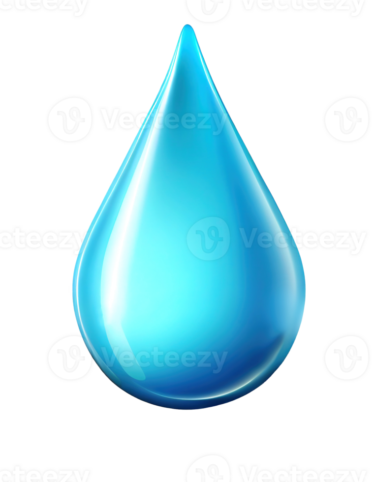 Blue water drop icon on transparent background, created with png