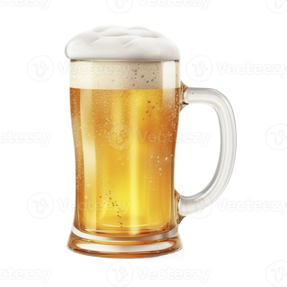 Beer mug with foam cap on the transparent background, created with png