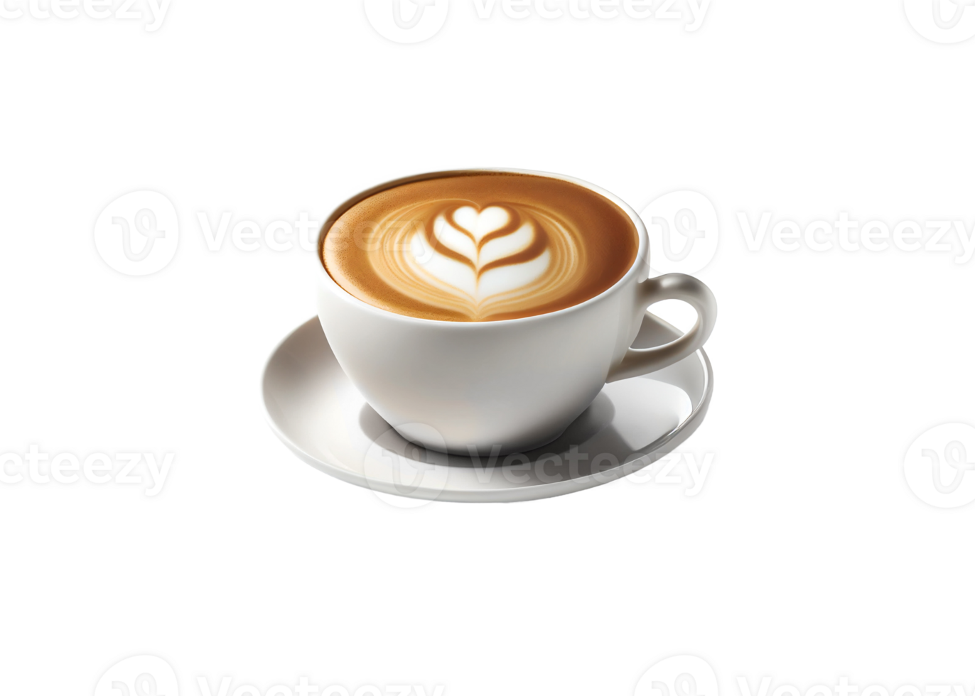 Side view of hot latte coffee with heart latte art, created with png