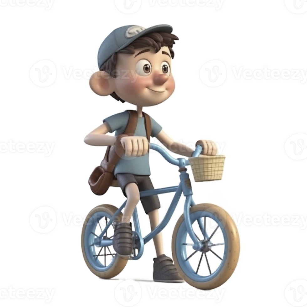 Cute cartoon style boy riding a bicycle on transparent background, created with png