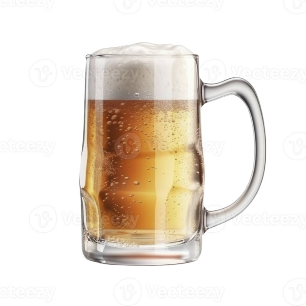 Beer mug with foam cap on the transparent background, created with png
