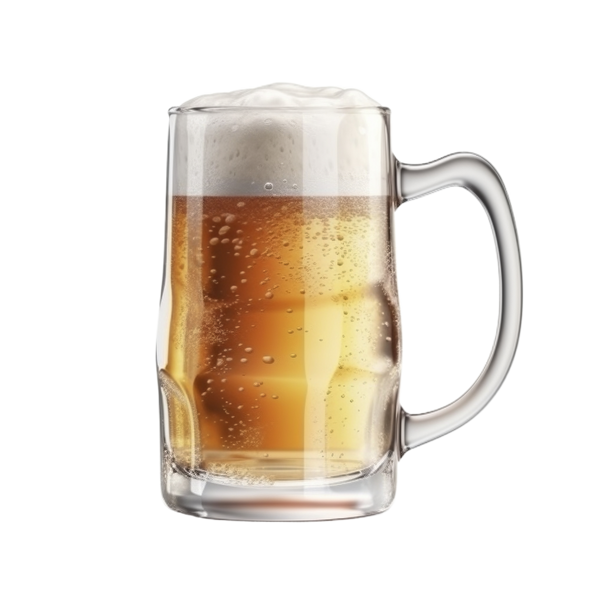 Beer mug with foam cap on the transparent background, created with