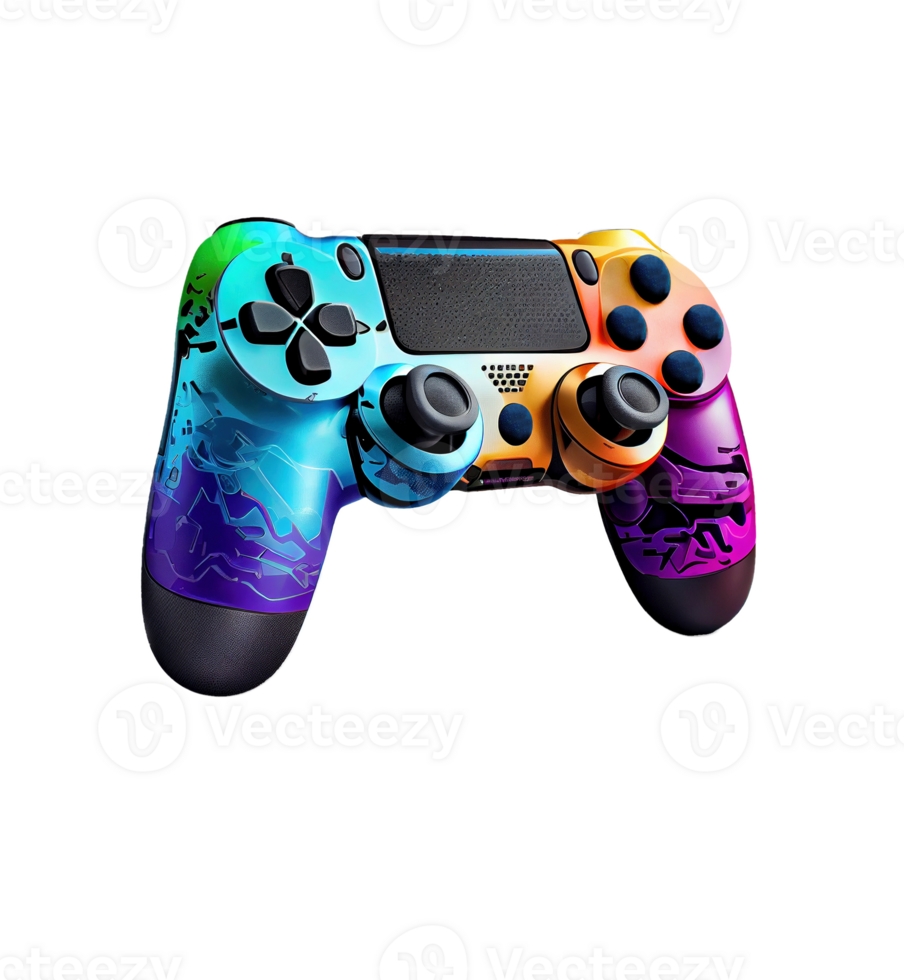 Colorful wireless gaming controller on transparent background, created with png