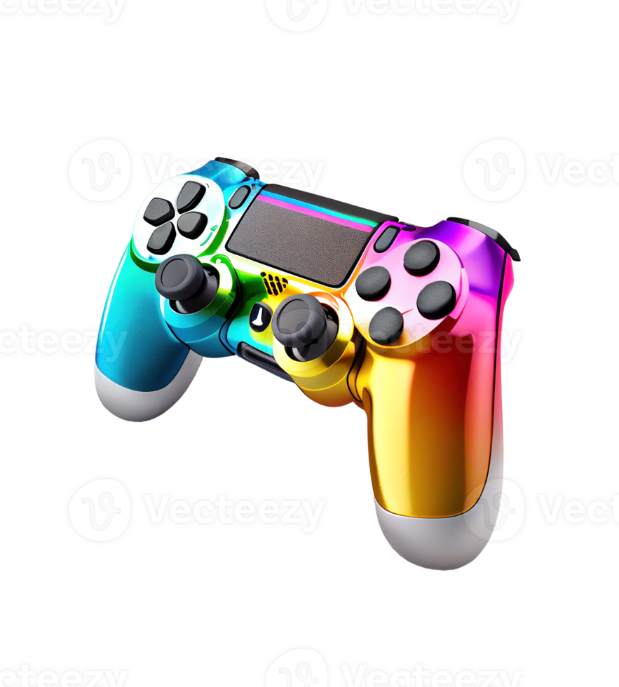 Colorful wireless gaming controller on transparent background, created with png