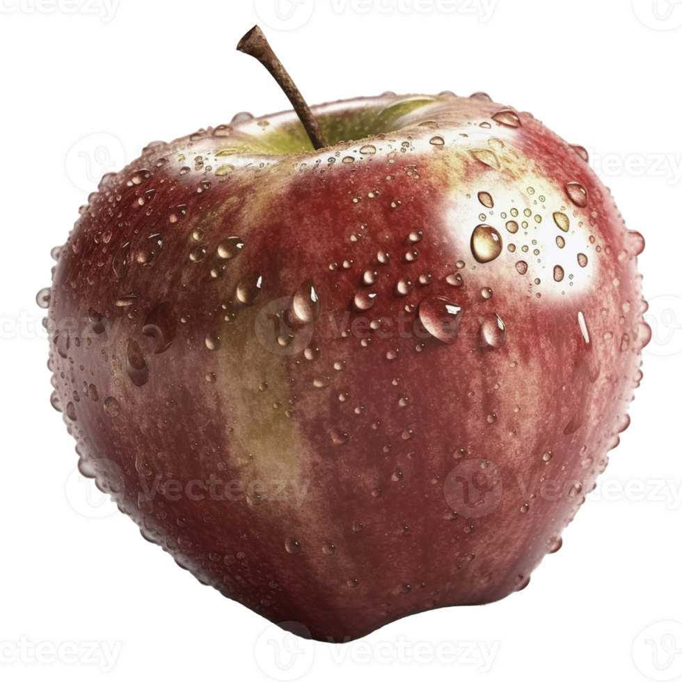 Apple with water drops on transparent background, created with png