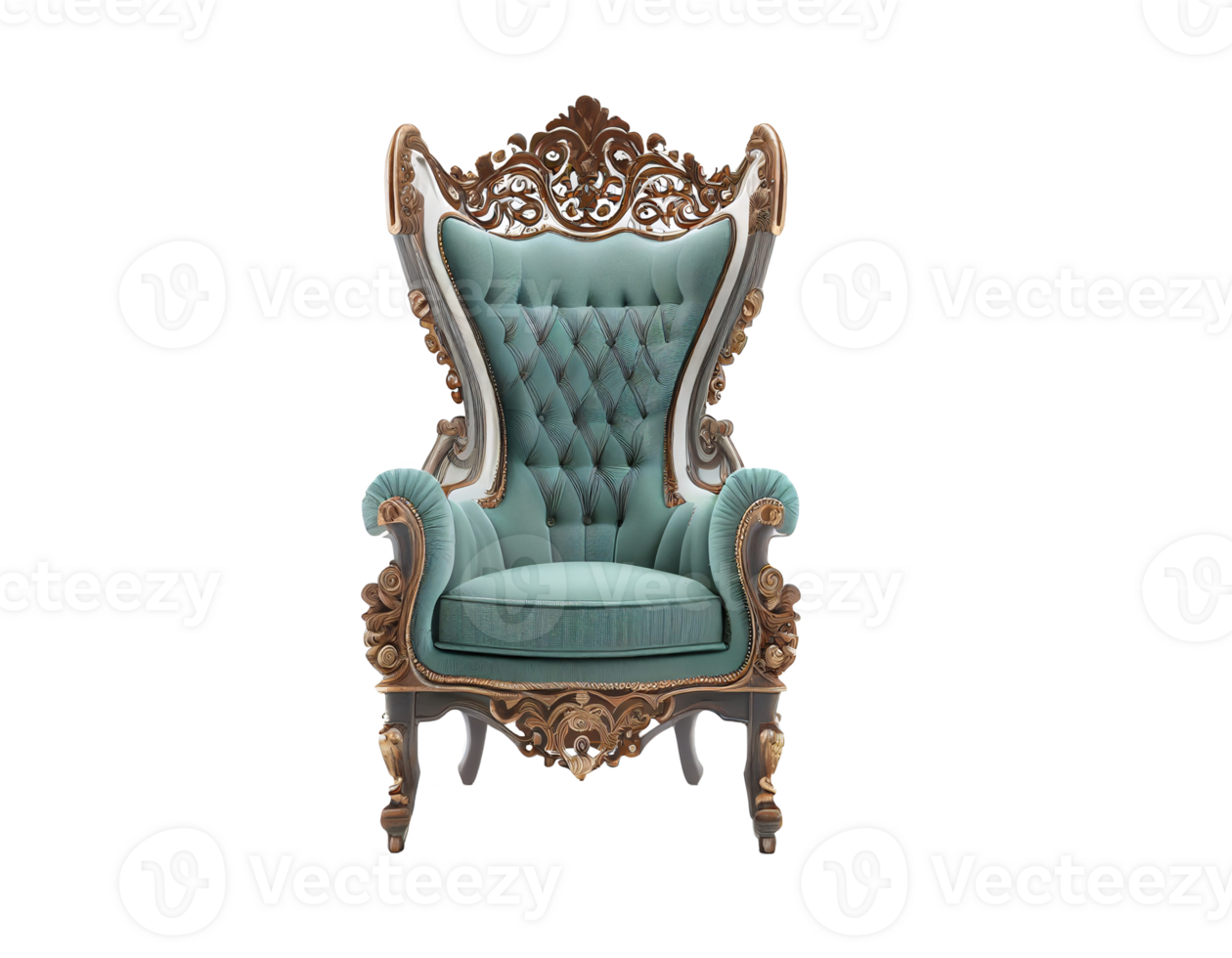 de face vue de victorien Royal chaise sur transparent arrière-plan, établi avec génératif ai png