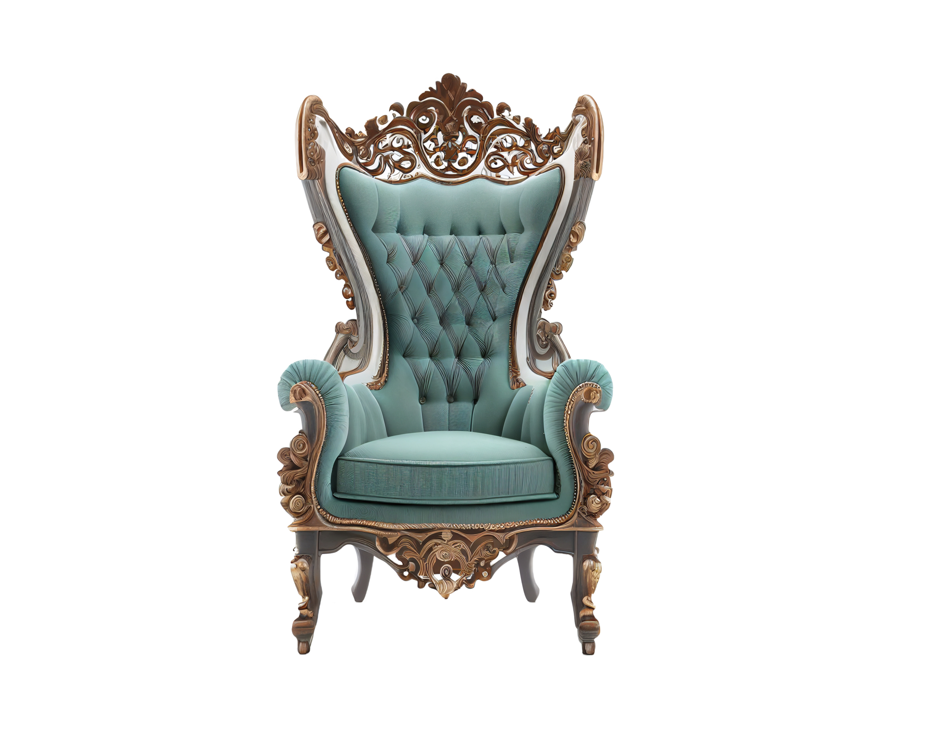 Front view of victorian royal chair on transparent background, created