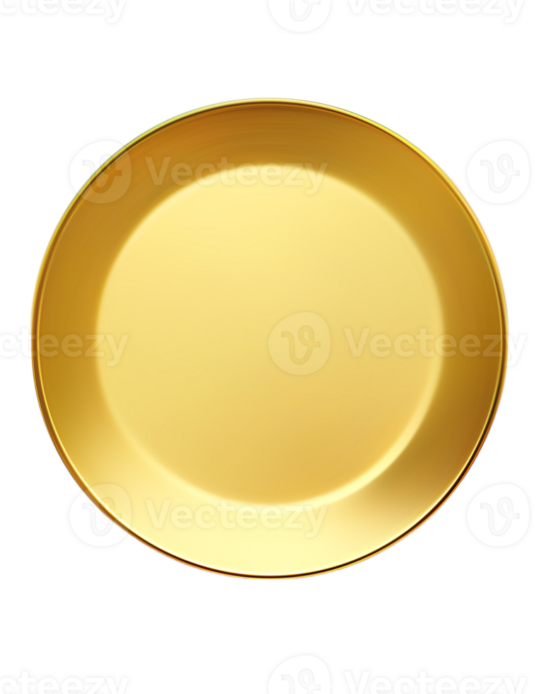 Flat lay view at golden plate on transparent background, created with png