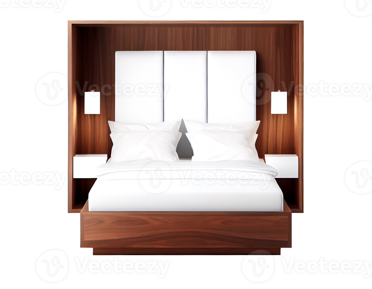 Walnut bed with sheet box isolated on transparent background, created with png