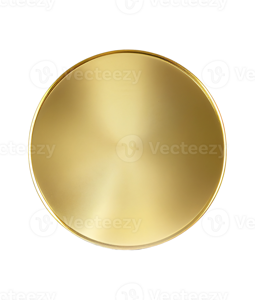 Flat lay view at golden plate on transparent background, created with png