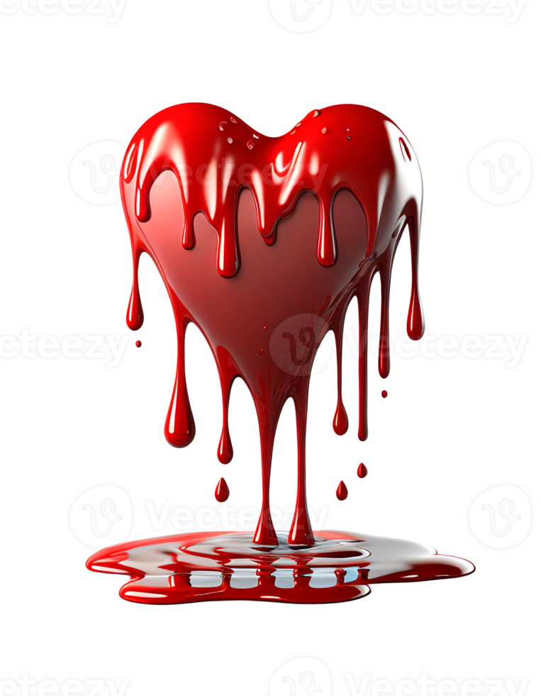 Red heart dripping on transparent background, created with png