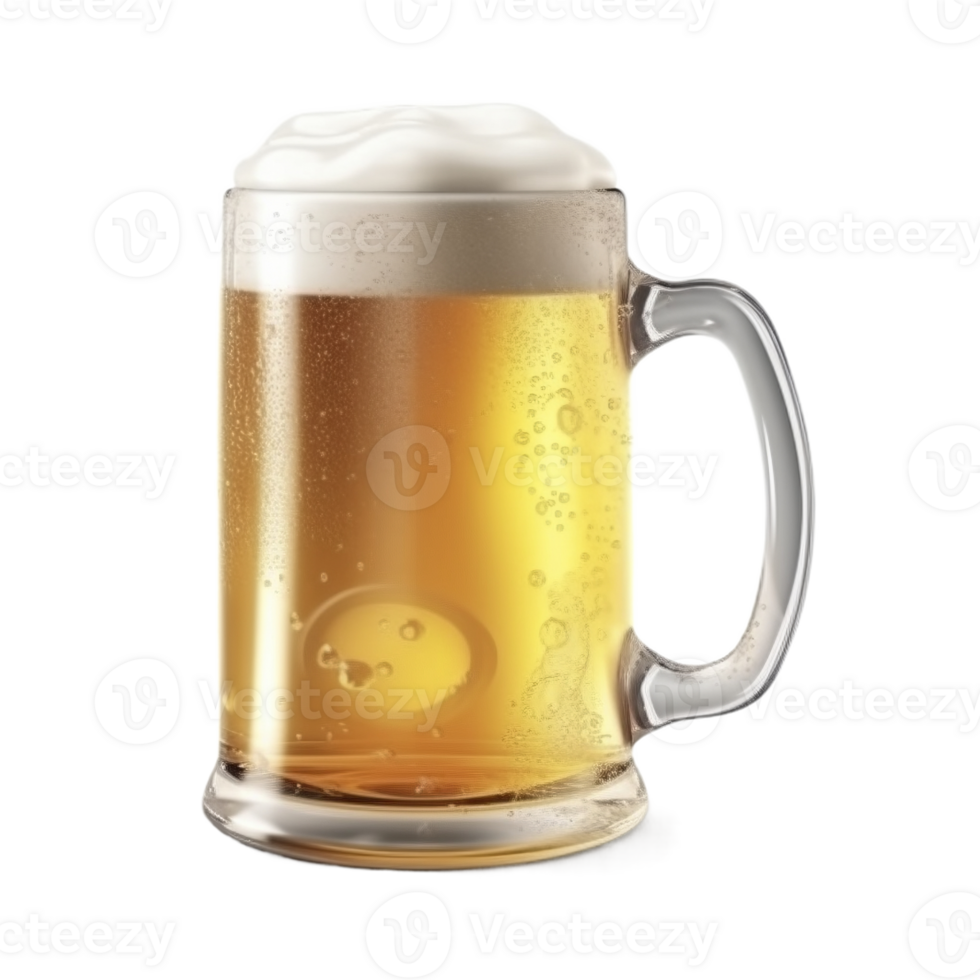 Beer mug with foam cap on the transparent background, created with png