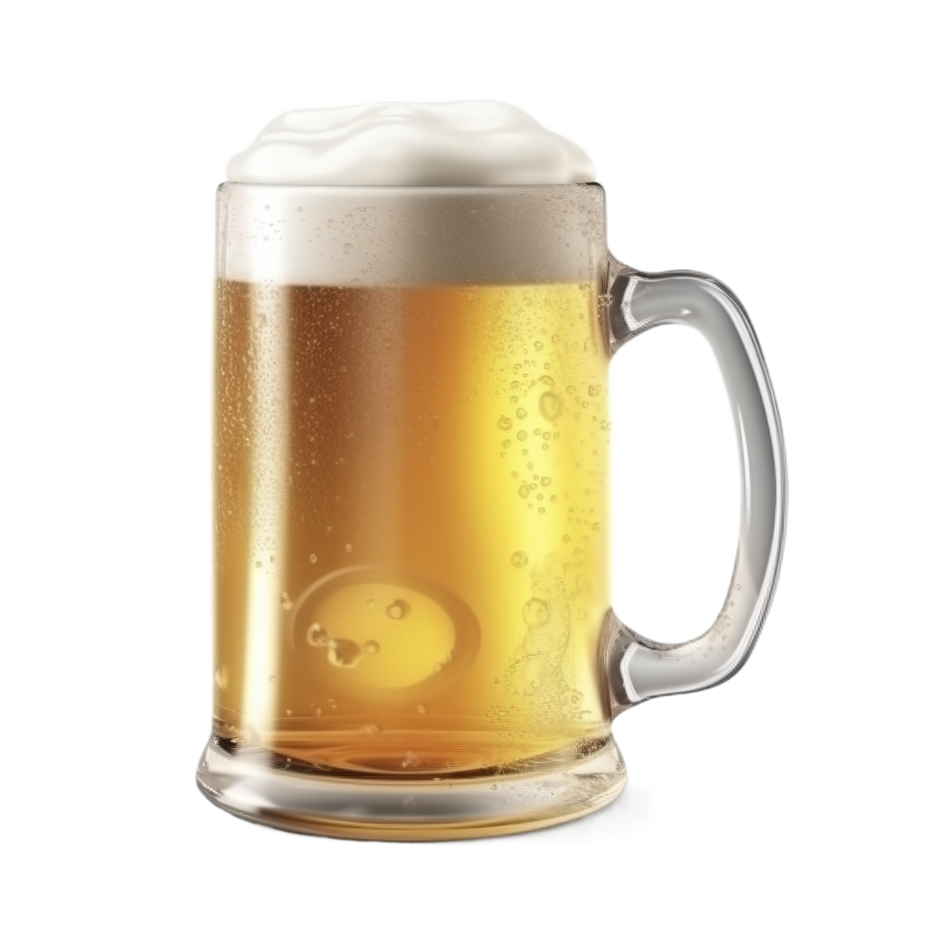 Beer mug with foam cap on the transparent background, created with