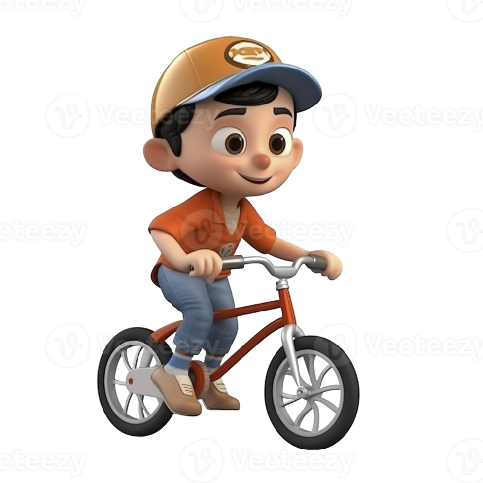 Cute cartoon style boy riding a bicycle on transparent background, created with png