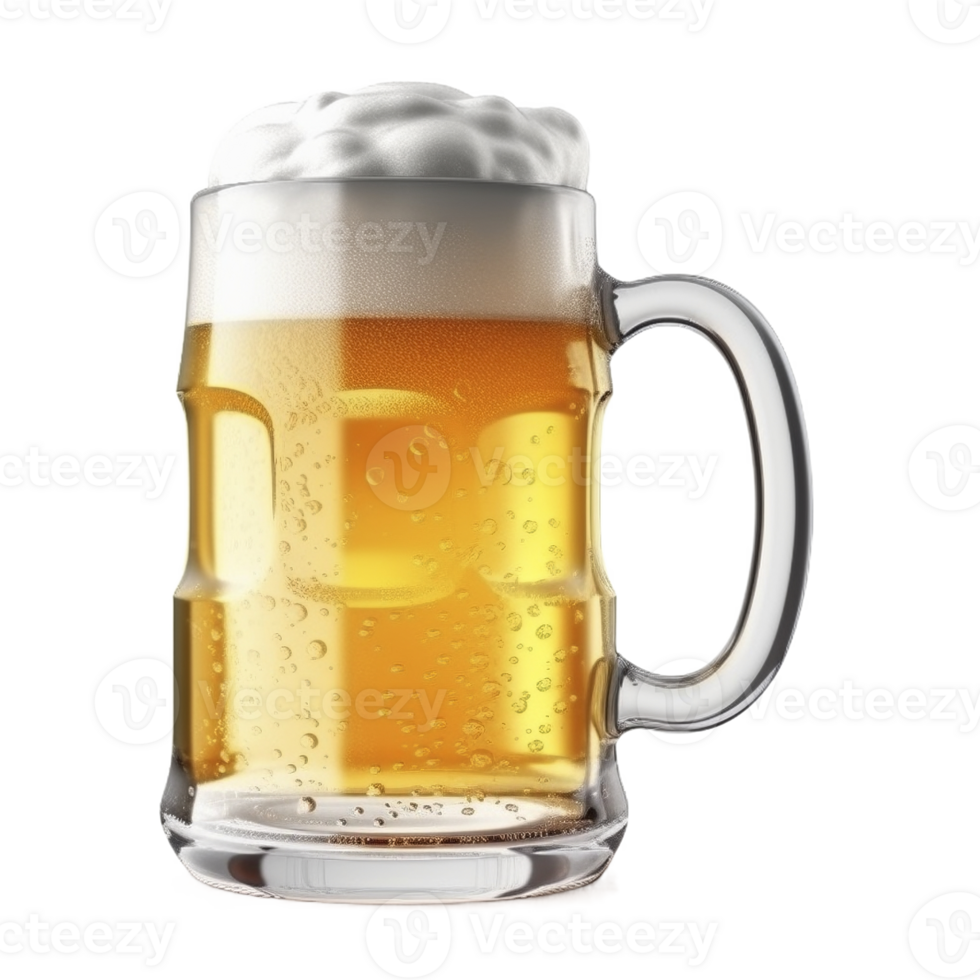 Beer mug with foam cap on the transparent background, created with png